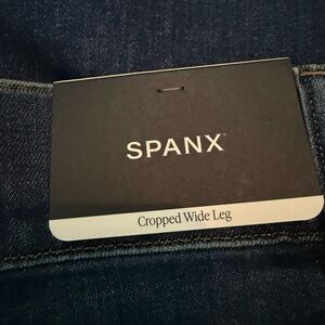 SPANX Dark Blue Cropped Wide Leg Denim Jeans